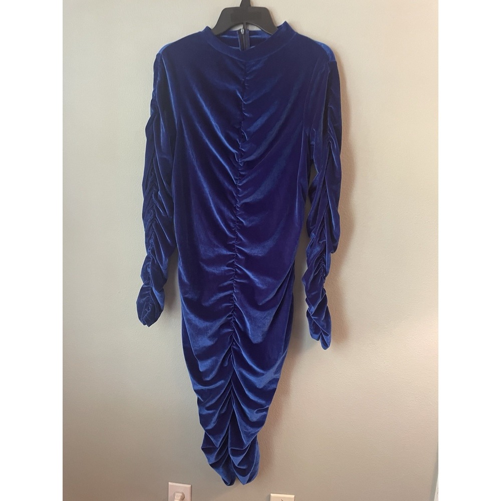 Chicme Womens Royal Blue Velour Long Sleeve Moch Neck Ruched Dress 2XL